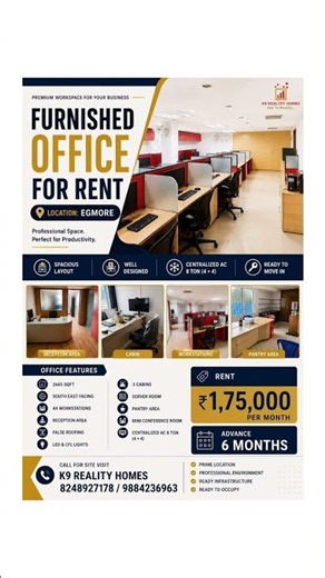 🏢 FULLY FURNISHED OFFICE SPACE FOR RENT📍 Location: Egmore