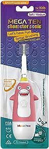 Character Sonic Battery Powered Toothbrush for Kids 360-Degree Bristles with LED & Timer (1~4yo) (Pink Shark)
