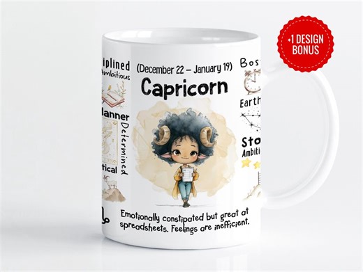 Capricorn Zodiac Sign Mug Design (african American Girl) | Cute Horoscope Traits and Earth Sign Astrology Art | 11oz & 15oz Sublimation PNG - Etsy Ireland