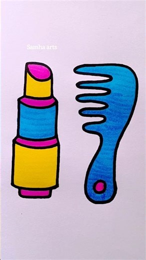 Lipstick And Comb Drawing And Colouring #samhaarts #coloringadventure #asmrart #satisfying