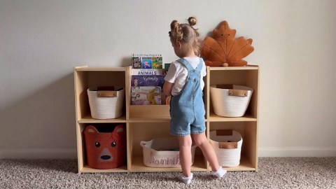 OOOK Montessori Bookshelf and Toy Storage Organizer, 2-Tier Horizontal Bookshelf, 5-Compartment Toy Storage Cabinet with Book Rack, Ideal Choice for Kids Classroom Organizer, Playroom and Daycare
