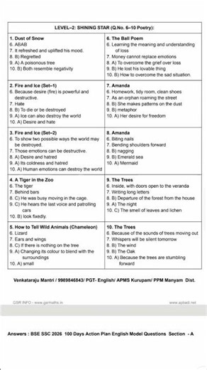 AP 10th class English 100days action plan section A answers 2025-26