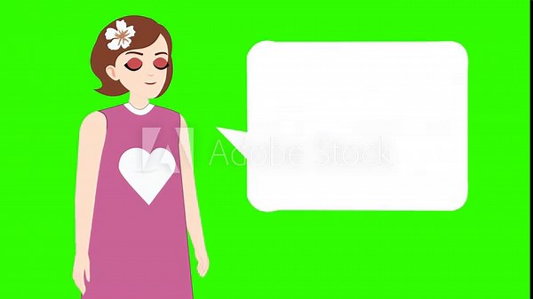 lip syncing Facial Animation for narration. female character speaking, speech bubble, copy space for text. animated footage 2d flat style. talking mouth, lips expressions, articulation.