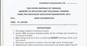 BASIC MATHEMATICS --FORM TWO SECONDARY EDUCATION EXAMINATION (FTSEE)--2013