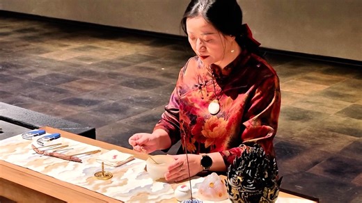 A traditional Chinese incense ceremony is performed at a vernissage. Eaglewood powder is mixed with 12 other natural ingredients to symbolize the 12 hours of the clock and the 12 months of the year, reflecting a profound connection to the cyclical nature of time and nature within Chinese culture. #Heritage #SpringFestival2025 #YearOfSnake | China Plus Culture