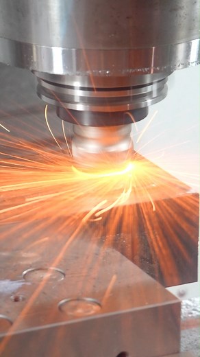 Let those sparks fly! ✨ Machining Inconel 718 at 2945 sfm using Tungaloy's CeramicSpeedMill with NTK's RNG45 Ceramic inserts! Cutting Parameters: Cutting Speed= 2945 sfm (897 m/min), fz = 0.004 ipt (0.102 mm/t), Step Over = 60%, Depth of Cut = 0.04” (1.02 mm) Body: TFMRND2.50-12-5Z-FL EDP# 6322760 Insert: RNGN120700T00520 SX3 EDP# 7906984 #cnc #machining #engineering #machine #machinistlife #tungaloy | Tungaloy-NTK America, Inc.