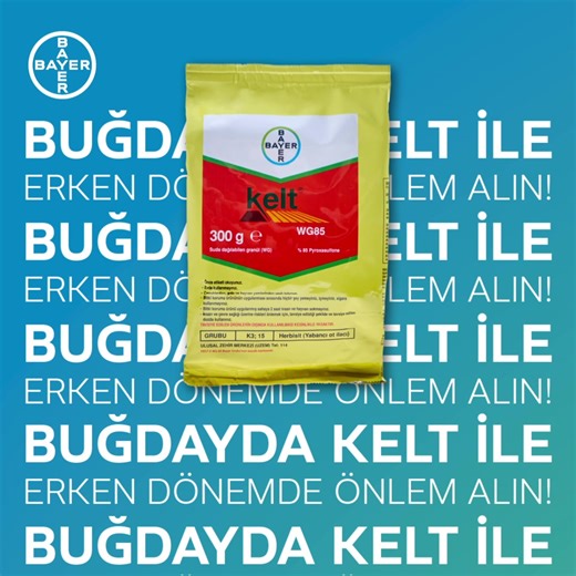 🌾 Kelt® WG 85, dirençli yabancı otlara karşı erken dönemde üstün etki göstererek buğday tarlanızı temiz tutar, veriminizi yükseltir! 👉Ayrıntılı bilgi için: https://bit.ly/3rqoNQ0 *Önemli uyarı: Bitki koruma ürünlerini dikkatli kullanınız. Kullanmadan önce mutlaka ve ürün bilgilerini okuyunuz. | Bayer Crop Science Türkiye - Bitki Koruma ve Tohum
