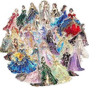 30-Piece Transparent Holographic Foil Princess Stickers – Fantasy Fairytale Royal Gown Glittering Stickers for Scrapbooking, Journaling, Planners, Art Projects
