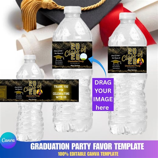 Graduation Water Bottle Labels,16oz Water Bottle Label Template,graduation Party Favors,class of 2026 , Water Bottle ,canva, SVG, DXF, Psd - Etsy