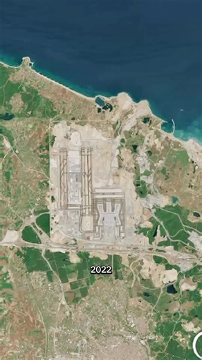 Geocast on Instagram: "Seen from space, the construction of Istanbul Airport shows how rapidly the landscape on the Black Sea coast changed north of the city. Work started in 2015 on former forest and mining land, turning the site into one of the largest airports in the world. Covering about 76 million square meters, it is designed to handle up to 200 million passengers a year when all phases are complete, with six runways and multiple terminals. It serves as an important air hub linking Europe,