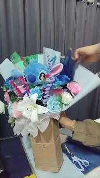 Tutorial Membuat Buket Boneka stitch Mix Bunga Artificial || Gift Ulang Tahun
