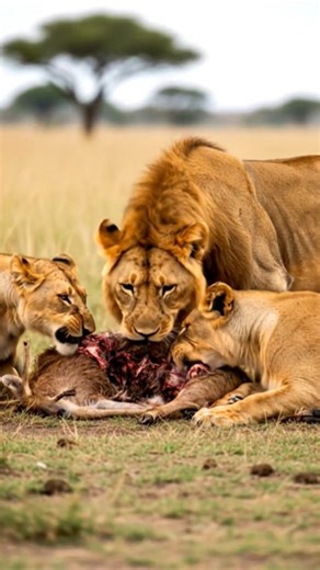 Lions Eating Deer Meat | Raw Power of the Wild 🦁🦌🦁 #wildlife #animallovers #foryou