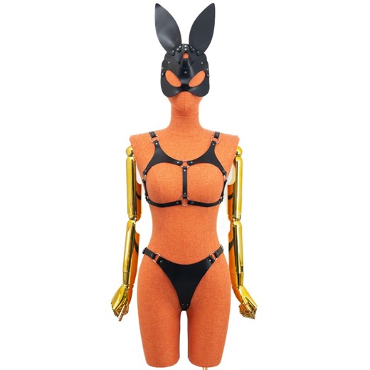 Black Leather Bunny Mask Cosplay Harness Set With Open Cup Bra and Panties - Etsy UK