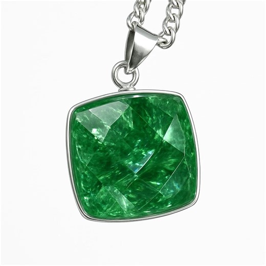 Green Emerald Pendant Necklace 105 Ct Certified Natural Gemstone | Elegant 925 Sterling Silver Square Cushion Cut, Perfect Gift for Women - Etsy