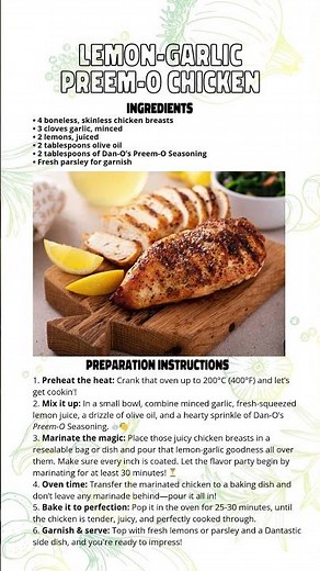 Dan-Good Recipe - Lemon Garlic Preem-O Chicken