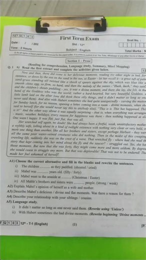 📚📖12th std hsc English first term exam question paper #fypシ #exam #shortsfeed #shorts #viral 📚❤