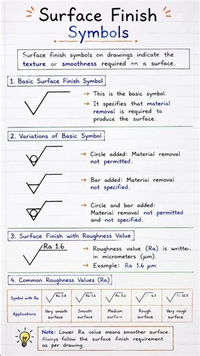 Surface Finish Symbols Explained | Engineering Drawing | Ra Values #education #youtubeshorts