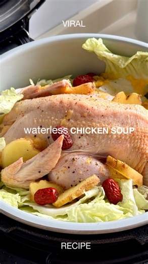KARMEN TANG on Instagram: "With only 4 ingredients at the core and just 30 mins in the pressure cooker, this Waterless Chicken Soup recipe lives up to the hype. It’s clean, concentrated, and incredibly nourishing. Comment “WATERLESS” and I’ll send you the link to the exact pot I use, plus the full recipe with the dipping sauce and the specific healthier substitutes I use to make this meal even more nutrient-dense! I first saw this on @shishisimple and have tweaked the recipe to make it a more cl