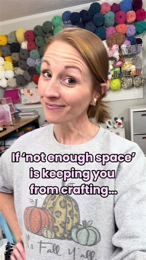 🧶Yes, I have a whole former guest bedroom turned craft room to myself… ✂️BUT, I started where everyone does- my dining room table with a tub in the corner. ❌DON’T let ‘not enough space’ keep you from starting a passion! #craftroom #sewingroom #storage #craftroomorganization #juststart