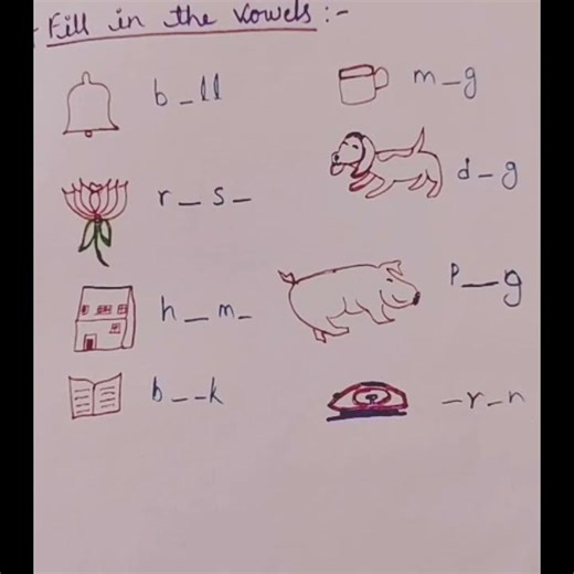 English worksheet#Filling the blanks with vowels#Easy to pratice#Easy to learn#Narendra dubey