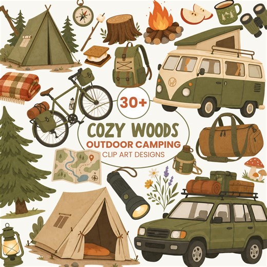 Cozy Woods Camping Clip Art | Watercolor Outdoor Adventure Elements (digital Download) - Etsy