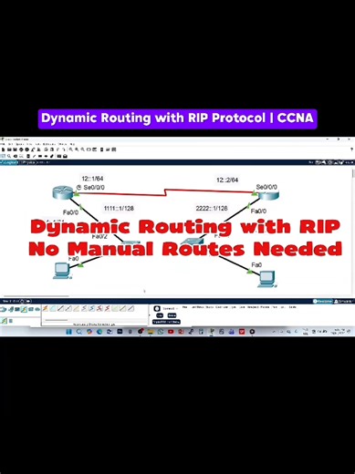 Dynamic Routing with RIP Protocol | CCNA Practical Lab Dynamic routing using RIP protocol explained in an easy and practical way. In this CCNA lab, we configure RIP on routers and test connectivity between LANs using IPv6. This video is helpful for: • CCNA beginners • Networking students • Cisco Packet Tracer practice • IT and network engineering learners 👉 Follow Naqib Skills for daily CCNA labs and real networking concepts. dynamic routing rip protocol rip routing ccna lab ccna dynamic routin