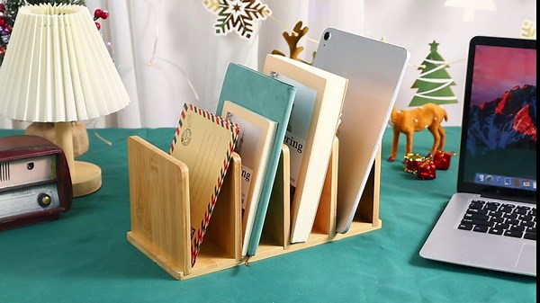 Desk Organizer Mail Organizer Countertop File Sorter, Bamboo Desk File Organizer 4 Slots, Wooden Desk Shelf for Envelope Document Folder Filling, Desktop File Mail Holder for Office & Home