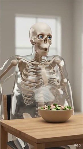 Skeleton Tries Creamy Tuna Cucumber Salad Then THIS Happens 🥗😱 (Body Animation) #3danimation #shorts