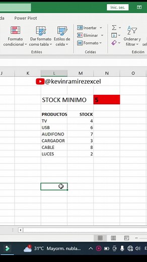 Alerta de Stock Mínimo en Inventario con Excel