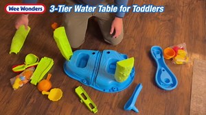 Wee Wonders 3-Tier Water Table with Adjustable Umbrella for Kids, Blue | Kids Sand Water Table includes Sand Toys & Fishing Game, Sensory Activity Playset for Outdoor Beach, Summer Toys for Boys 3+