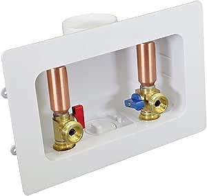 Washing Machine Outlet Box with Brass Water Hammer Arrestor, 1/2" CPVC Connection Laundry Washer Valve Box with Center Drain