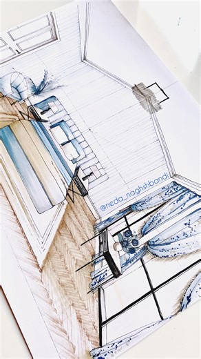 ‎ندا نقشبندی | آموزش اسکیس معماری و طراحی شهری‎ on Instagram‎: "Blue bedroom 🦋🩵🪁 One point perspective - architecture and interior design ترسیم اتاق خواب در حالت پرسپکتیو یک نقطه ای ویدیو کامل در کانال یوتیوب من باگذاری میشود. لینک کانال: https://youtube.com/@nedasketchess?si=Tu2R-SPaX7DgD6we @neda_naghshbandi #اسکیس #اسکیس_دست_آزاد #اسکیس_معماری #معماری_داخلی #پرسپکتیو #پرسکتیو_یک_نقطه_ای"‎