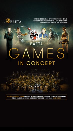 Step straight into your favourite game! 🎮🎶 Experience BAFTA Games in Concert, a 65-piece orchestra performing soundtracks from BAFTA-nominated and award-winning games, synced live with gameplay and dynamic visuals on screen. Featuring music from Baldur’s Gate 3, Journey, Assassin’s Creed, Cuphead, Fallout 4, Helldivers 2 and more! | BAFTA