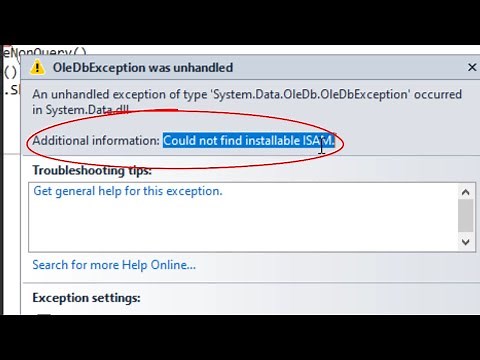 Visual Basic net tutorial Solve error Could not find installable ISAM