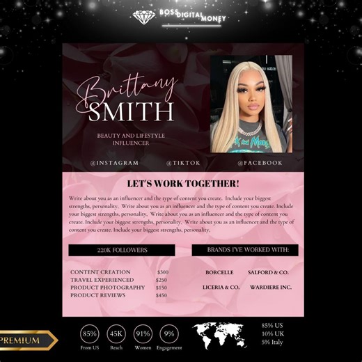 Editable Influencer Media Kit Template: Canva Brand Collaboration - Etsy