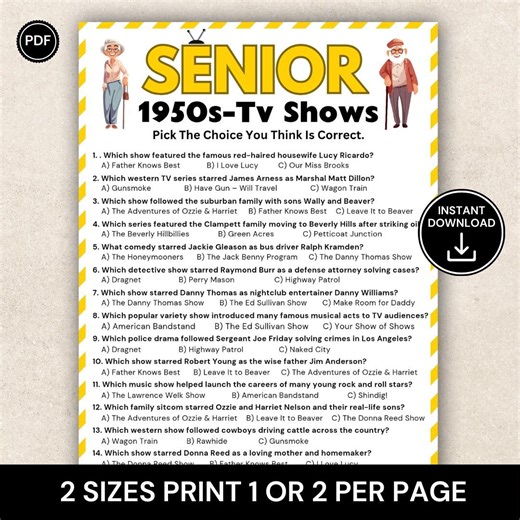 Senior 1950s TV Shows Trivia Game Printable, Classic TV Quiz for Seniors, Nursing Home Activity, Vintage Television Trivia, Memory Game - Etsy Canada