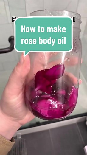 Looking for a way to upcycle your Valentine’s Day roses? You only need one rose to make a luxurious body oil. 🌹 Here's how to do it in 6 easy steps: 1. Remove petals from your rose. 2. Rinse petals and pat dry. 3. Soak petals in the body oil of your choice—like sweet almond or jojoba oil. 4. Let sit for 24 hours. 5. Boil water in a pot on the stove. 6. Place the jar in the hot water for 30 minutes. Now you have an oil that gives you a gorgeous glow, with all the benefits of rose! Use it for dry