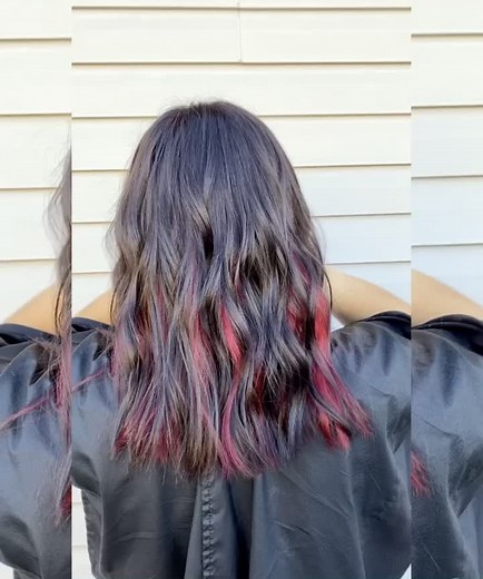 Bold Red and Black Peekaboo Hair Color Transformation