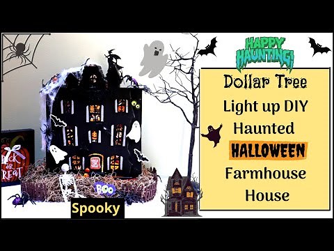 NEW Dollar Tree DIY Halloween Haunted Farmhouse | Light up Halloween Haunted House DIY Craft Project
