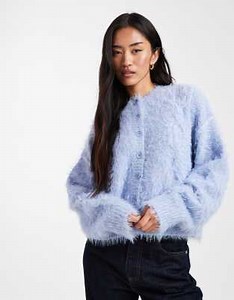 Miss Selfridge lash cable crew neck cardigan in soft blue | ASOS