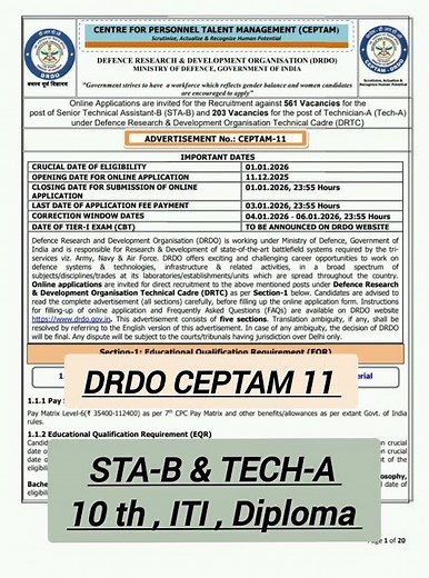 DRDO CEPTAM 11 2025 Online Form