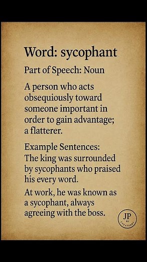 Sycophant (/ˈsɪk.ə.fənt/ or /ˈsaɪ.kə.fænt/) (Noun): A person who acts obsequiously toward someone...