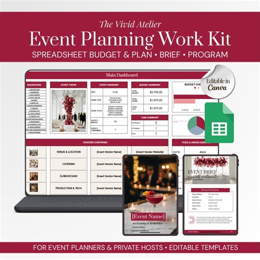Event Planning Work Kit Google Sheets   Canva | Event Planner Bundle | Budget, Timeline, Guest List, Event Brief & Program Template - Etsy