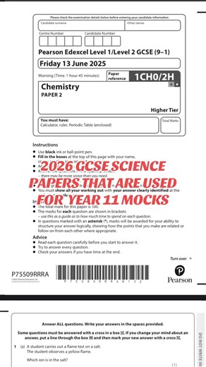 GCSE Edexcel Chemistry Paper used for 2026 Year 11 Mock Exams 📚 #shorts