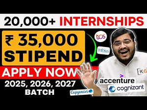 Top 20,000+ Internships Live | TCS, Infosys, Cognizant Hiring Interns | ₹35,000 Stipend | Apply Fast