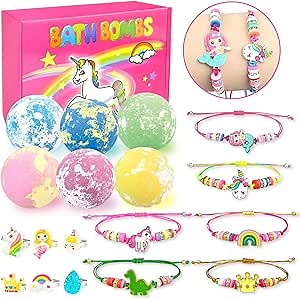 Bath Bombs for Kids with Surprise Inside 6 Large Organic Bubble Kids Bath Bomb with Bracelets and Rings Toys Safe and Natural bathbombs Easter Gifts for 4 5 6 7 8 9 Years Old Girls Birthday Christmas