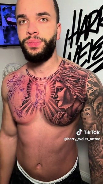 Men's Chest Tattoo Progress Showcase