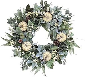 Fall Front Door Wreath Thanksgiving Winter, Halloween Wreaths for Front Door Autumn Swag Fireplace Handcrafted Yellow (Multicolor, One Size)