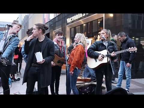 DCT Buskers all come together for an impromptu jam on Grafton Street (Ho Hey/Riptide)