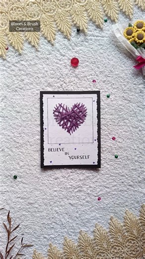 Bloom & Brush Creations on Instagram: "DIY Thread Heart Card 💜। . . [Paper embroidery card, aesthetic card, diy card, paper craft, paper gift, cute card ideas, handmade gift, handmade card, card tutorial, thread card] . . #reelsinstagram #trendingreels #viralnow #embroidery #threadart #cardmakingideas #papercrafts #handmadecards"